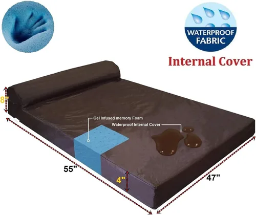 Vista 3 de Dogbed4less Cama ortopédica de espuma viscoelástica de gel prémium para perros extragrandes, forro impermeable y funda de gamuza color espresso
