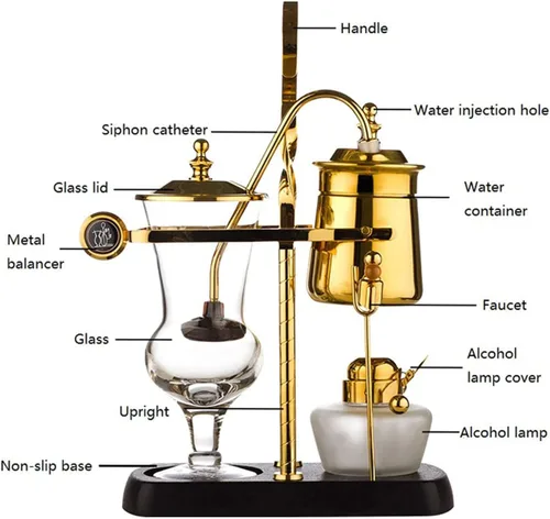 Vista 2 de Sifón Cafeteras Balance Sifón Cafetera Hacer Cafetera Doble Columna Lámpara Contenedor de alcohol, Clásico-Dorado