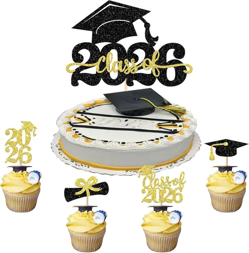 Vista 10 de Paquete de 24 adornos de graduación 3D 2024 para cupcakes 2024 con borlas doradas para fiestas temáticas de graduación 2024, suministros