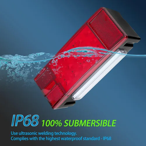 Vista 3 de Kit de luces para remolque de barco Serlainxin, sumergible, impermeable IP68, luces de remolque rectangulares de 12V, función combinada de luz