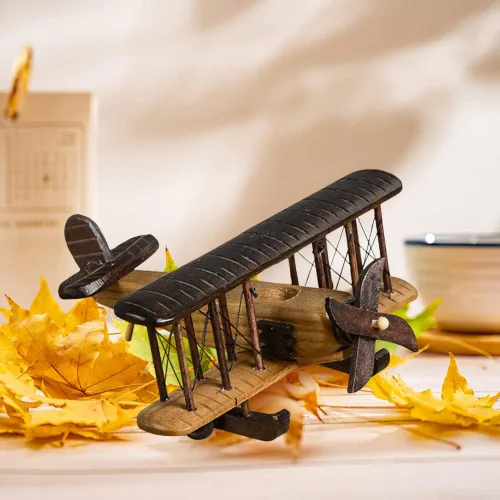 Vista 9 de Surakey Aviones de madera vintage modelo hierro retro avión planeador biplano colgante modelo avión de madera niños juguete regalo, oficina