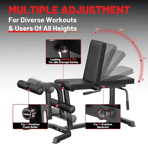 Vista 6 de PAPABABE Leg Extension and Curl Machine, Adjustable Leg Machine, Seated Leg Extension and Lying Leg Curl Machine, Lower Body Workout Equipment for
