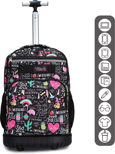 Vista 3 de Tilami Mochila con ruedas, mochila para laptop de 19 pulgadas con ruedas y lonchera