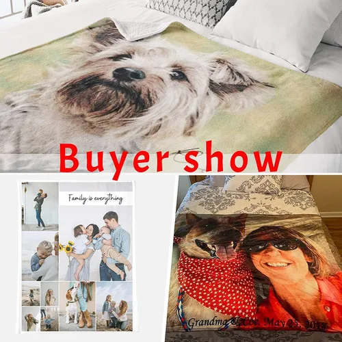 Vista 6 de HooSo Manta Personalizada para Cama con Fotos y Texto, Mantas Personalizadas con Collage de Fotos para Regalo de Cumpleaños Familiar y Boda, Collage
