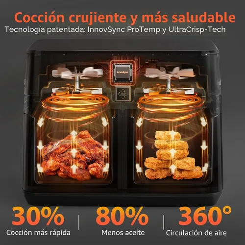 Vista 4 de Freidora de aire doble grande de 12 cuartos de galón, freidora de aire de doble zona 10 en 1, panel fácil de 60° con pantalla táctil completa, 2