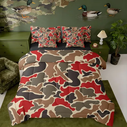 Vista 38 de Feelyou Juego de edredón botancial de camuflaje con bandera estadounidense Negro Marrón Oscuro
