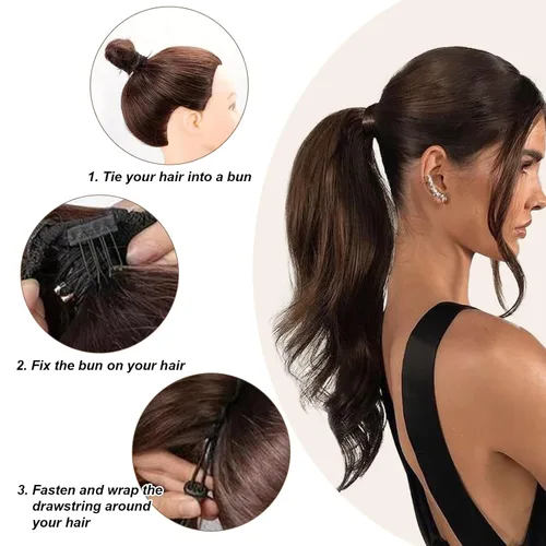 Vista 5 de Extensión de cola de caballo de cabello lacio, mezcla de extensiones de cola de caballo con cordón, rubias para mujer, múltiples capas, sintético