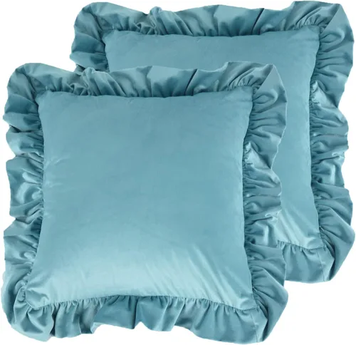Vista 19 de Jemiipee Juego de 2 fundas de almohada de terciopelo con volantes para sofá, juego de 2 fundas de almohada decorativas con volantes de 18 x 18