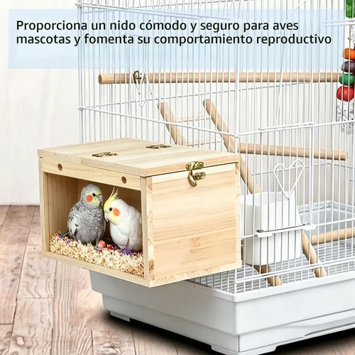 Vista 2 de Tfwadmx - Caja de nido de periquitos, caja de cría de pájaros de madera con Transparente-L