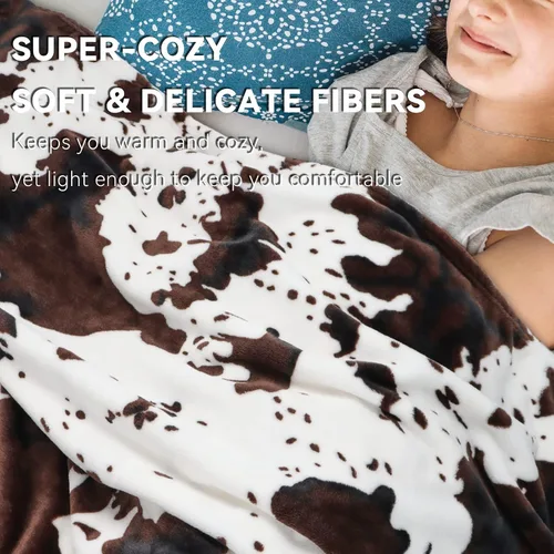 Vista 8 de Manta de vaca para niños de 40 x 50 pulgadas, ropa de cama de forro polar ultrasuave para niños y niñas, manta ligera para cochecito de bebé, bonita