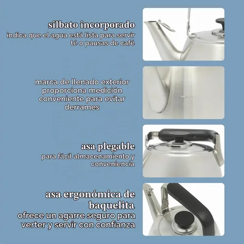 Vista 4 de Sur La Table Kitchen Essentials Tetera Silbadora de Acero Inoxidable Cepillado de Calibre Pesado de 2 Qt - Tetera Duradera para Estufa Cepillado