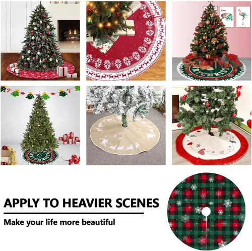 Vista 6 de Falda de árbol de Navidad, tapete de árbol de Navidad a cuadros rojos y verdes para casa de campo, Año Nuevo, festividades, fiestas, decoraciones