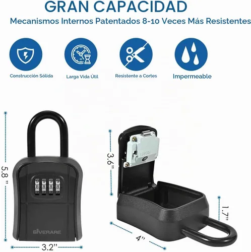 Vista 2 de Caja de bloqueo de llave, caja de bloqueo de combinación de 4 dígitos para montaje en pared, impermeable para exteriores, caja de contraseña segura