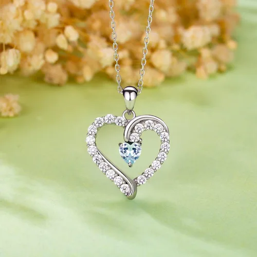 Vista 3 de Collares de joyería de corazón para mujer, plata de ley 925, collar de piedra natal, regalos de cumpleaños para mujeres, esposa, mamá
