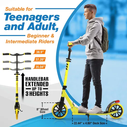 Vista 4 de SereneLife Patinete de dos ruedas para adolescentes, patinete de deslizamiento suave para adultos con altura ajustable para mayores de 8 años