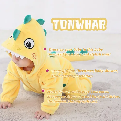 Vista 6 de TONWHAR Disfraz de Halloween para bebés y niños pequeños, traje de nieve para niños (3.5-4.5 añosaltura 41-46 pulgadas, dinosaurio amarillo)