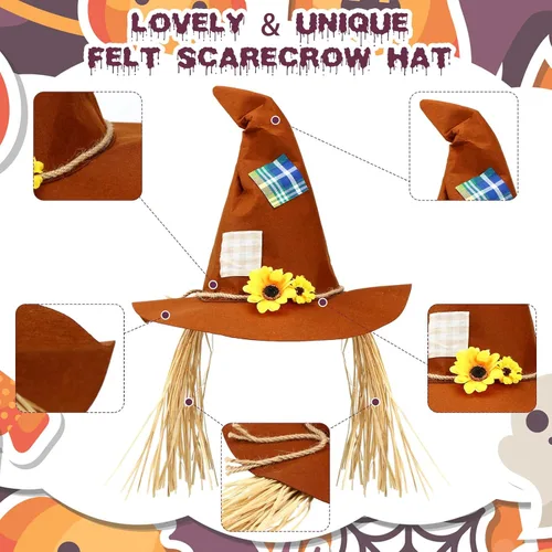 Vista 3 de ramede Paquete de 12 sombreros para disfraz de espantapájaros de Halloween, sombrero de mago, accesorio para adultos, hombres, mujeres y niños