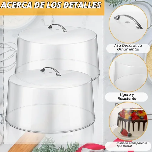 Vista 4 de Uiifan 2 cubiertas de plástico transparente para cúpula para tartas, cubierta redonda de acrílico de 12 pulgadas, cúpula de 7.5 pulgadas de alto