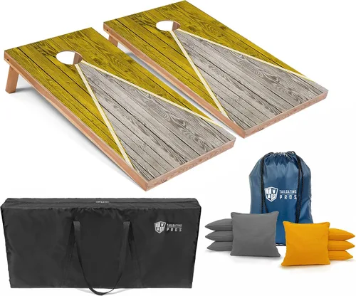 Vista 25 de Tailgating Pros Juego de tablero de Cornhole ligero con diseño piramidal con bolsas de frijoles y estuche de transporte, juego de cornhole
