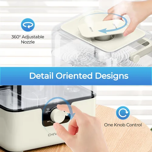 Vista 8 de CHIVALZ Humidificadores para dormitorio, humidificadores de niebla fría de 6 L para guardería, silenciosos de 26 dB, tiempo de funcionamiento de 50