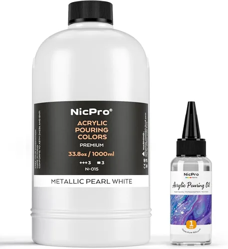 Vista 9 de Nicpro Pintura acrílica de color negro azabache, suministros de pintura premezclada de 33.8 onzas con aceite de silicona y guantes para lienzo