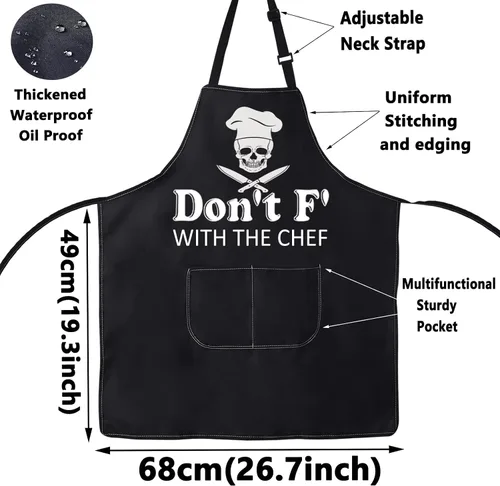 Vista 2 de WZMPA Divertido delantal de cocina ajustable para cocinar, regalos de chef Don't f' With The Chef Baking Grill Delantales para papá y hombres