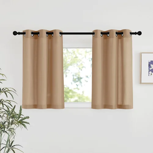 Vista 116 de NICETOWN - Cortinas de lino angora para ventana de cocina sobre el fregadero, con ojales, lino grueso angora, tratamientos cortos para ventanas