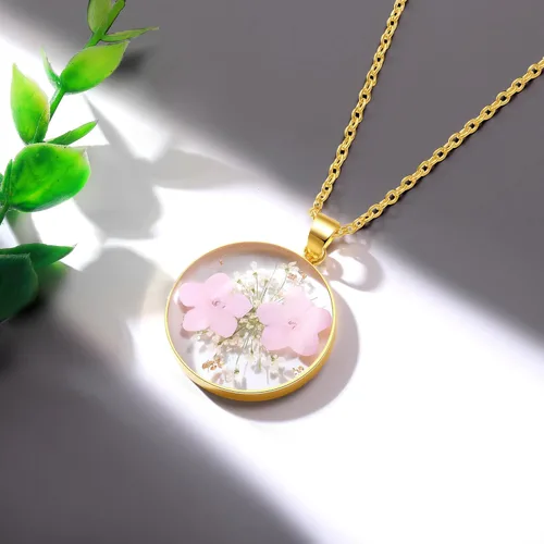 Vista 2 de Forget-Me-Not and Queen Anne's Lace Pressed Wildflower Necklace Birth Month Real Flower Necklace Gold/Silver Pressed Flower Jewelry