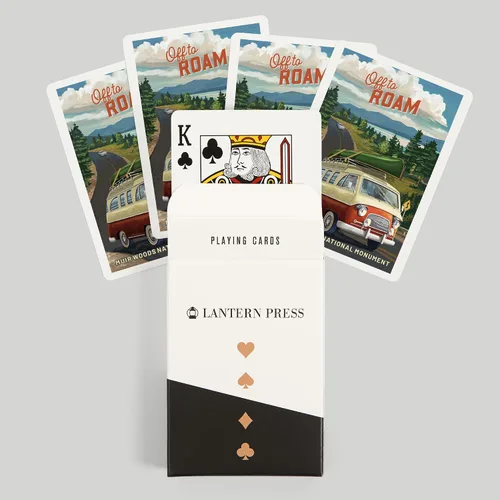 Vista 6 de Lantern Press Muir Woods National Monument, California, Camper Van, Off to Roam, 52 Playing Cards for Adults, Poker Size Card Deck
