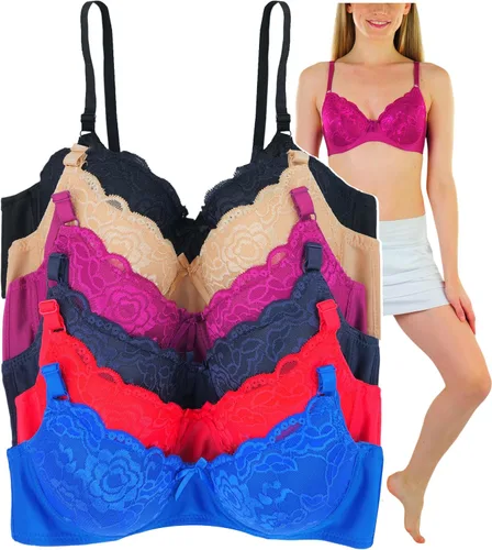 Vista 11 de ToBeInStyle Paquete de 6 sujetadores acolchados de estilo clásico con aros para mujer