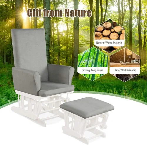 Vista 6 de Costzon Juego de cojín mecedor y otomano para bebé, muebles de madera para bebé, para siestas, lactancia, lectura, deslizador tapizado y silla Gris