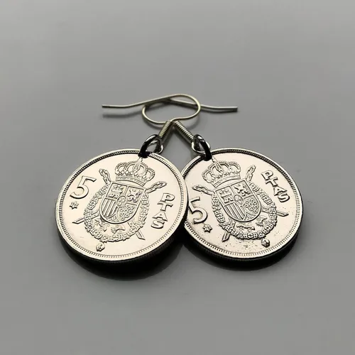 Vista 4 de Spain España 5 Pesetas Spanish coin earrings jewelry escudo Español Madrid Barcelona Sevilla Málaga Córdoba Valencia Granada Zaragoza Toledo Cadiz