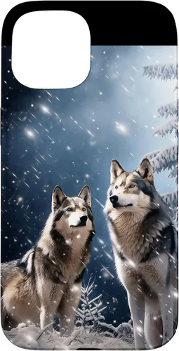 Vista 6 de Wolves Christmas Wolf Snowy Winter Forest Snowflakes Case para iPhone 16