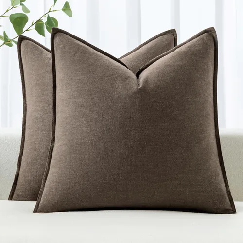 Vista 28 de MIULEE - Juego de 2 fundas de almohada decorativas de lino, estilo bohemio, rústico, neutral, para sofá, cama, 16 x 16 pulgadas, color marrón