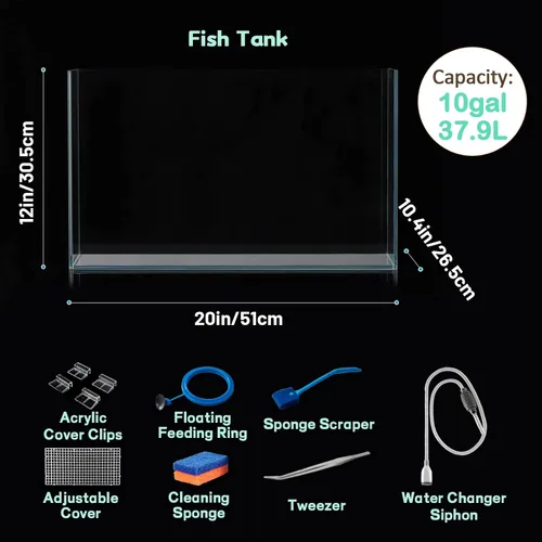 Vista 5 de LAQUAL Tanque de peces de vidrio ultra transparente con bajo contenido de hierro de 10 galones, acuario sin borde