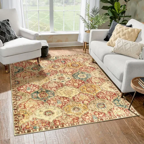 Vista 20 de Lahome - Alfombra marroquí antideslizante y lavable, pequeña alfombra oriental para dormitorio, cocina, entrada, baño, entrada, 61 x 91 cm, crema