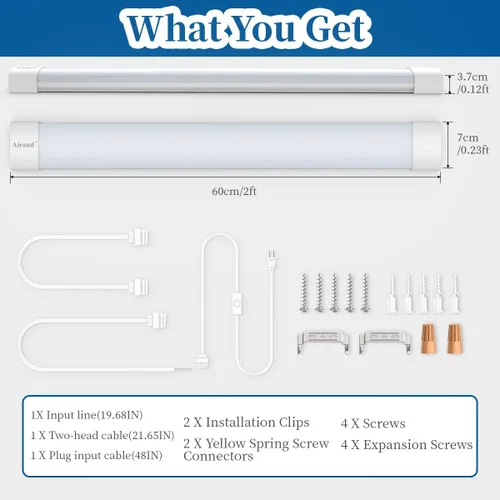Vista 6 de Lámpara LED Utilitaria para Tienda de 2 pies y 4 pies, con enchufe, Luz de Tubo LED enlazable Impermeable Airand, Lámpara para debajo del gabinete