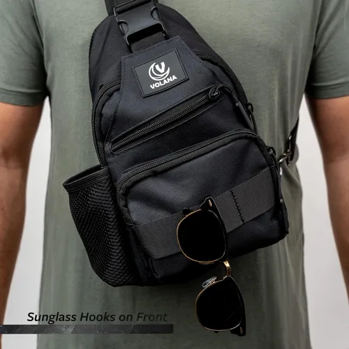 Vista 4 de Volana Mochila cruzada pequeña para hombres y mujeres negro bolsa de hombro ligera para viajes senderismo bolsa de pecho Negro - Ajustado