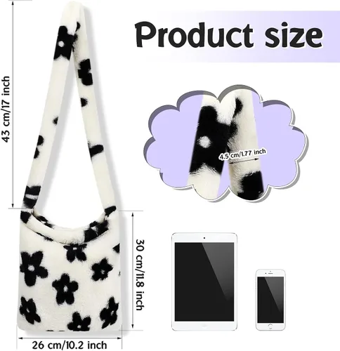 Vista 2 de Weewooday Bolso de hombro esponjoso para mujer, bolsa de felpa para las axilas, bolsa de mano blanca para mujer Y2K, bolso peludo para otoño e