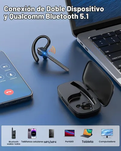 Vista 6 de New Bee Auriculares Bluetooth V5.1 72H Hablar Time Dual Mic con botón de silencio para negocios, auricular Bluetooth inalámbrico manos libres