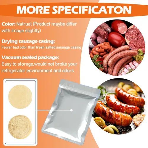 Vista 7 de HAIKISS Carcasa de salchicha de secado comestible, tripas naturales para salchichas caseras sabrosas, salchichas de desayuno, perrito caliente