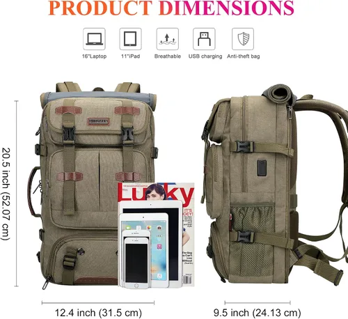 Vista 8 de WITZMAN Mochila de Viaje para Hombres 40L Grande Equipaje de Mano Aprobado por Aerolíneas Convertible 3 en 1 Bolsas para Laptop Caben 17 pulgadas