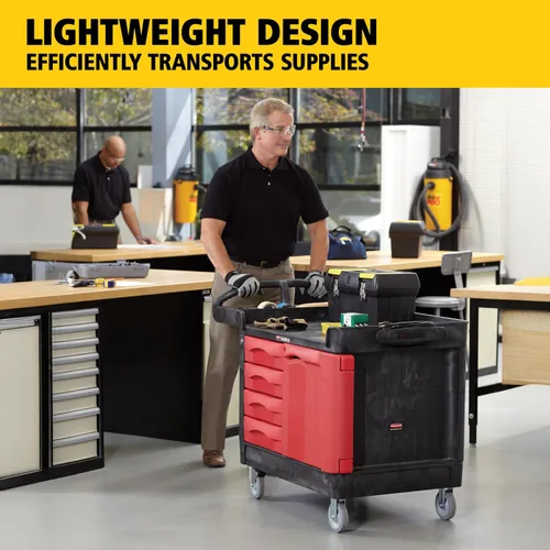 Vista 2 de Rubbermaid Commercial Products TradeMaster Carro de almacenamiento de herramientas, utilitario con 4 cajones + gabinete, pequeño, capacidad de 750