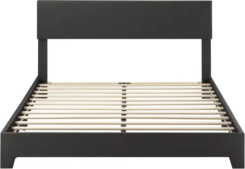 Vista 8 de SHA CERLIN Base de cama tapizada de plataforma negra tamaño Queen con cabecera ajustable de 3 niveles de altura, soporte de listones de madera,