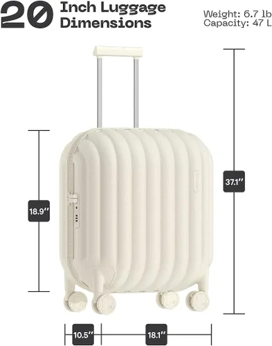 Vista 4 de artrips Maleta ligera Hardside con ruedas giratorias y juego de equipaje con bloqueo TSA, Blanco, Diseño de pan