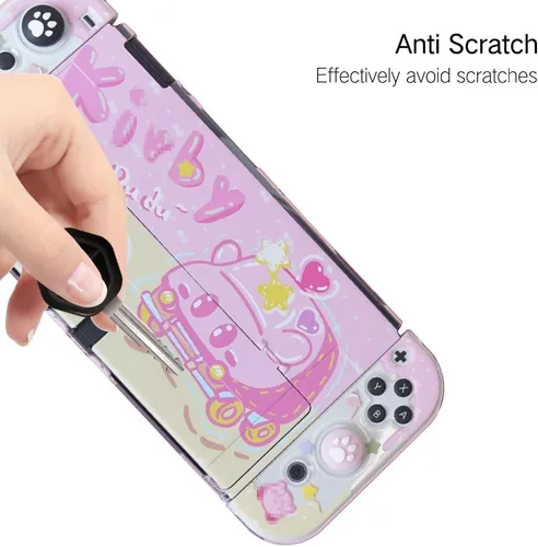 Vista 2 de PERFECTSIGHT Protective Case for Nintendo Switch OLED, Cute Clear Soft TPU Slim Grip Cover with Stand, Kawaii Dockable Case for NS Console and Joy