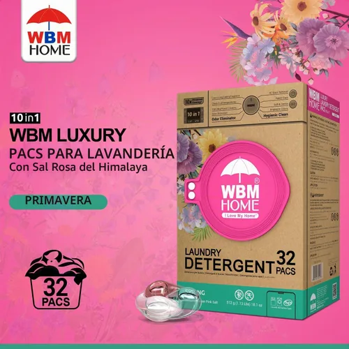 Vista 5 de WBM Cápsulas de detergente para ropa para el hogar, aroma de fragancia primaveral, 32 unidades, cápsulas de lavandería concentradas HE con 10 veces