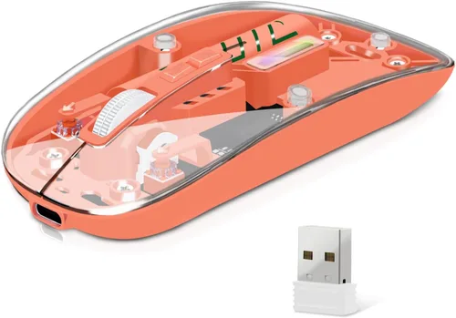 Vista 8 de Ratón inalámbrico, mouse de computadora con conectividad de modo dual (2.4G + BT5.2), mouse óptico con carcasa transparente, batería recargable