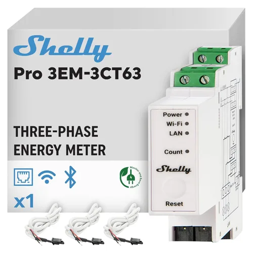 Vista 13 de Shelly 3EM-63T Gen3 Medidor de energía trifásico inteligente operado por Wi-Fi Automatización del hogar Compatible con Alexa y Google Home