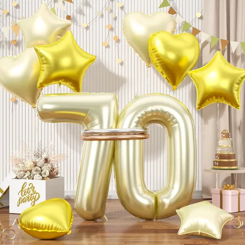 Vista 23 de Globos dorados de color champán con el número 11, globos de oro claro, globo de aluminio dorado con forma de corazón con estrella y globo largo